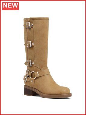 Knee High Boots Women Moto Biker Buckle Tall Combat Riding Boots